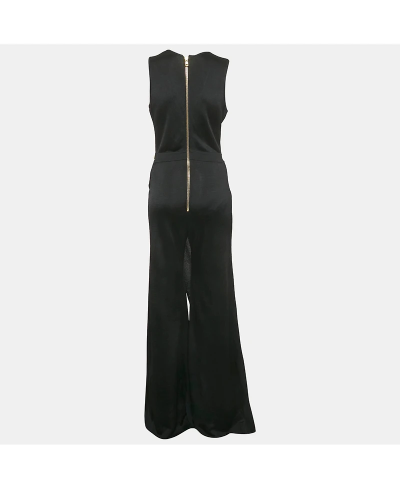 Pre-Owned Balmain Women's Black Stretch Knit Wrap Effect Jumpsuit