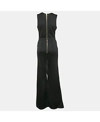 Pre-Owned Balmain Women's Black Stretch Knit Wrap Effect Jumpsuit