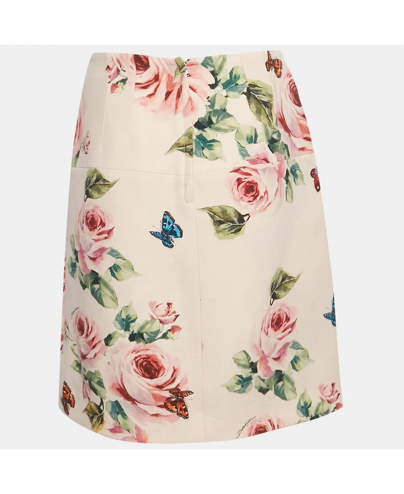Pre-Owned Dolce & Gabbana Women's Pink Rose Print Crepe Button Detail Mini Skirt