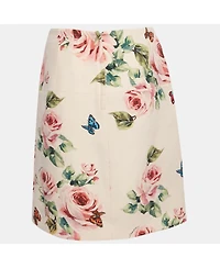 Pre-Owned Dolce & Gabbana Women's Pink Rose Print Crepe Button Detail Mini Skirt