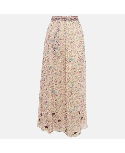Pre-Owned Zadig & Voltaire Women's Purple Floral Printed Chiffon Embellished Detail Midi Skirt