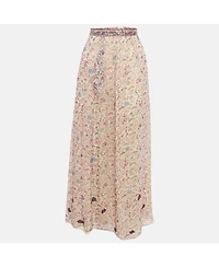 Pre-Owned Zadig & Voltaire Women's Purple Floral Printed Chiffon Embellished Detail Midi Skirt