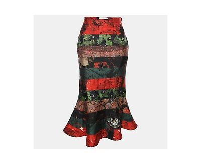 Pre-Owned Givenchy Women's Multicolor Silk Floral Print Zip Trim Skirt