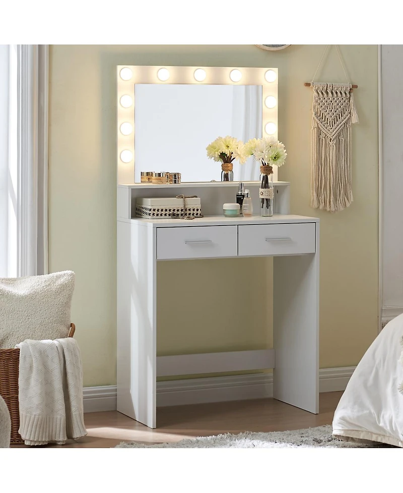 Streamdale Furniture Vanity Desk with Mirror, Lights, Drawer & 2-Level Storage