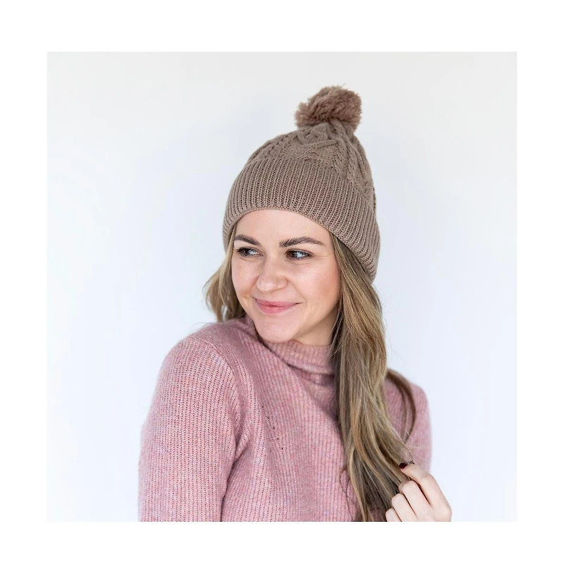 Headbands of Hope Women's Cable Knit Pom-Pom Beanie - Beige