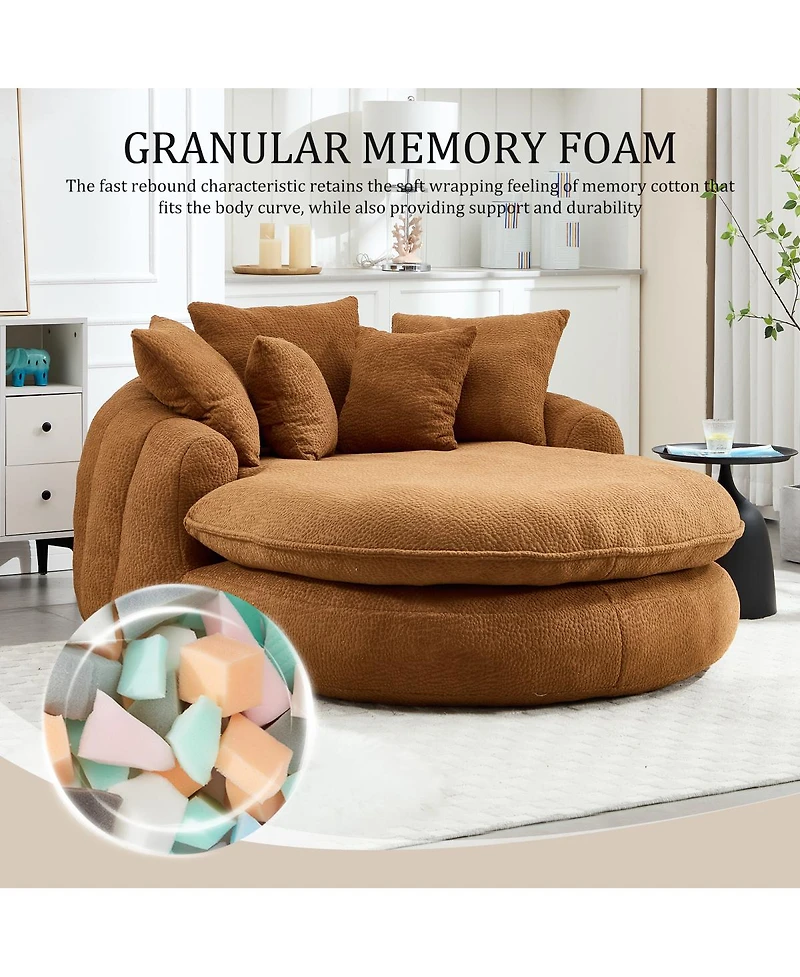 Streamdale Oversized Oval Upholstered Bean Bag Sofa with 3 Large & 2 Small Pillows