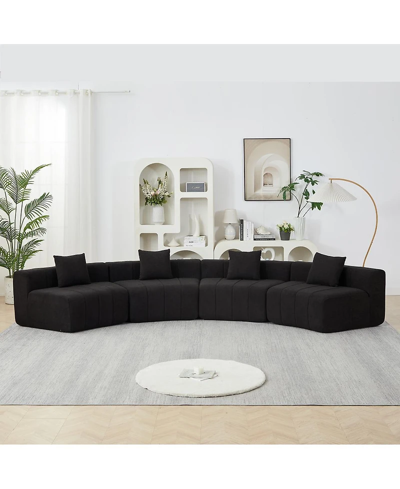 Streamdale Furniture Chenille Curved Sectional Sofa with 4 Pillows, Semi-Circular Modular Design