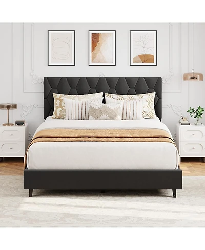 gaomon Queen Upholstered Bed Frame with Headboard and Wood Slats