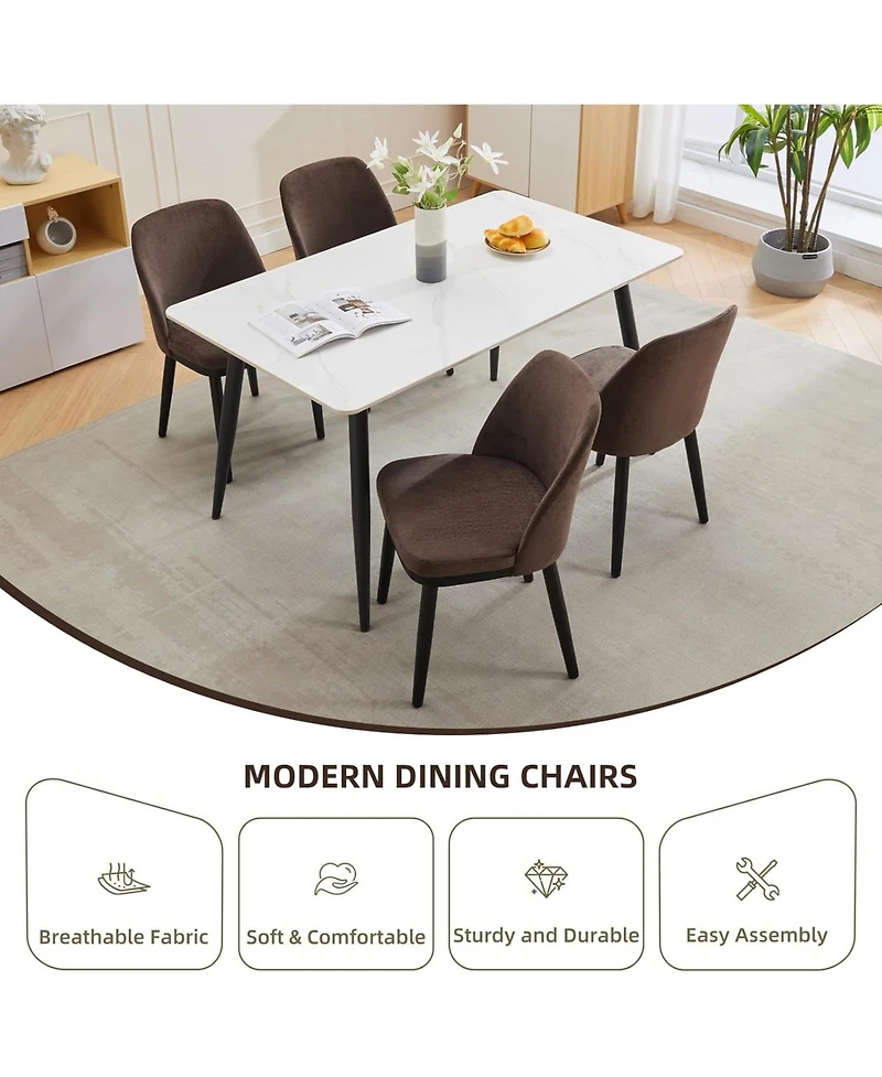 gaomon Modern Dining Chair Set of 2, Linen Upholstered Kitchen Chair, Beige Dining Room Chair with Curved Back, Sold Wood Legs
