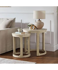 Streamdale Furniture 24" 2PC Curved Round Wooden Coffee Table Set, Mid Century Rustic Oak