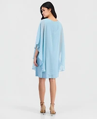 Connected Petite Chiffon-Overlay Cape Dress