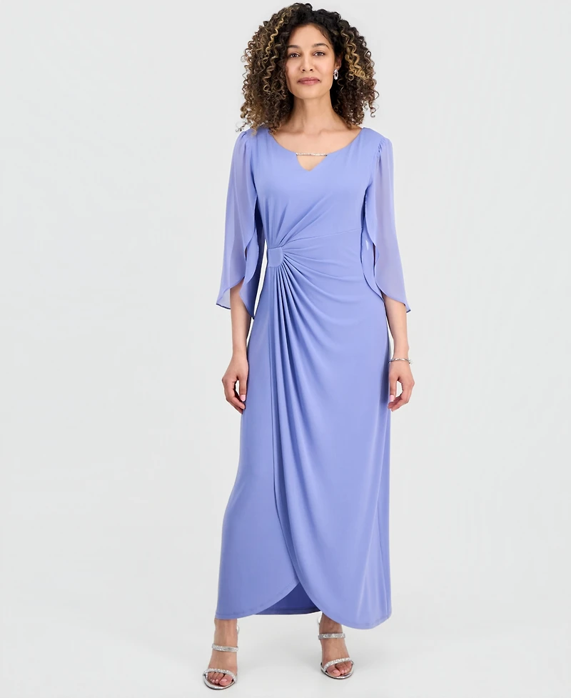 Connected Petite 3/4-Sleeve Gathered Gown