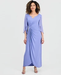 Connected Petite 3/4-Sleeve Gathered Gown