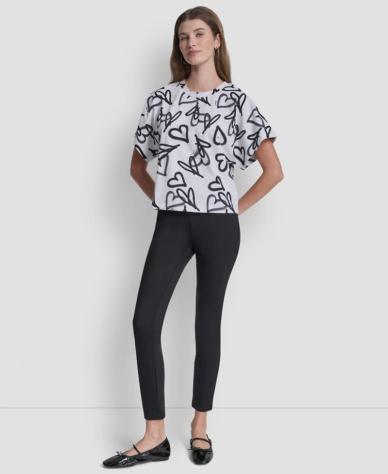 Dkny Women's Heart Print Short-Sleeve Crew Neck Top