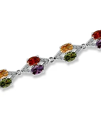 Macy's 2 1/5 ct. t.w Pave Cubic Zirconia "X" Link 6x4mm Oval Multi Color Glass Stone Stations Bracelet, Created for Macy's