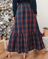 Cupshe Women's Plaid Ruffled Maxi Skirt.