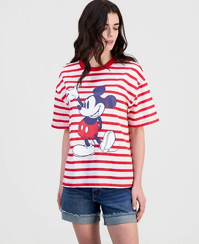 Disney Juniors' Mickey Mouse Striped Crewneck Tee