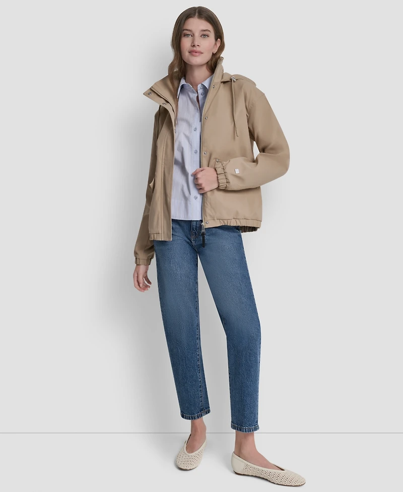 Dkny Women's Stand Collar Bomber Raincoat