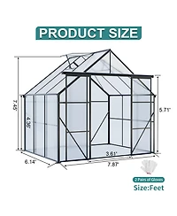 Mondawe 8x6FT Double Door Polycarbonate Greenhouse with Base Anchoring