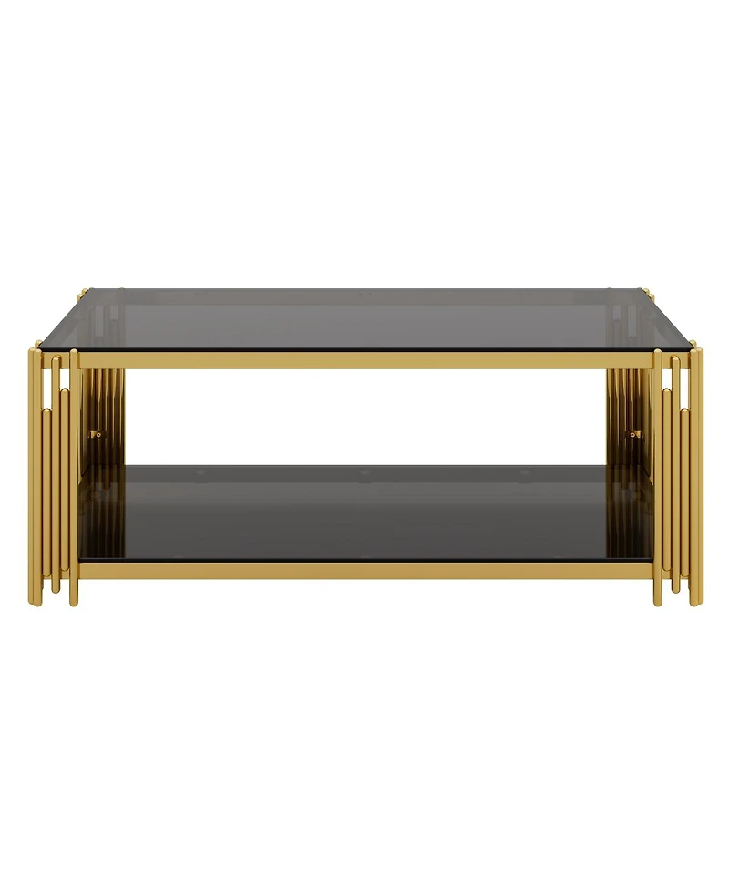 Streamdale Furniture Modern Black Mirror Coffee Table with Gold Finish & Shelf, 47.5