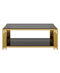 Streamdale Furniture Modern Black Mirror Coffee Table with Gold Finish & Shelf, 47.5