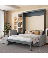 Streamdale Furniture Queen Size Murphy Bed Wall Bed with Sofa and Shelves, Gray