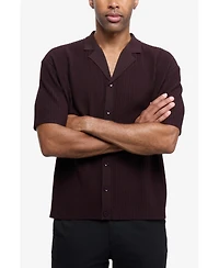 Xray Men's Short Sleeve Vertical Ottoman Camp Collar Button Down Sweater Polo