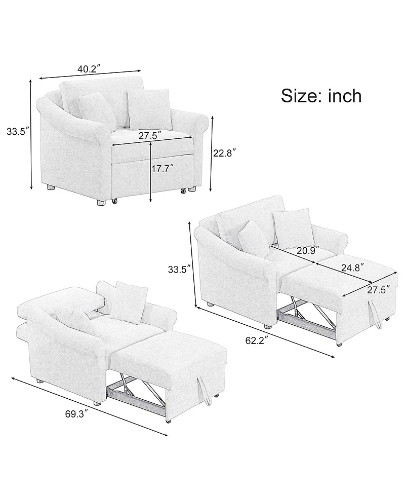 Streamdale Furniture Chenille Convertible Sleeper Chair with Adjustable Backrest