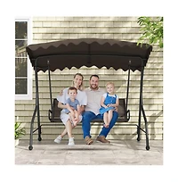 3-Seat Outdoor Porch Canopy Swing with Adjustable Shading