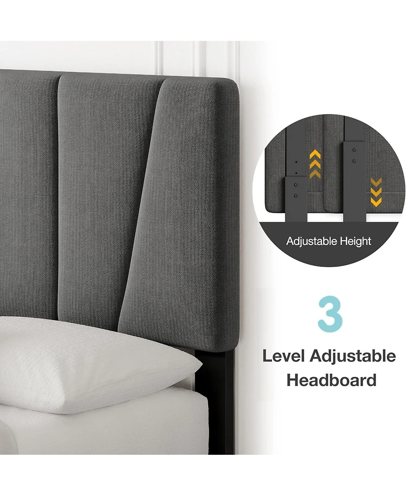 gaomon Bed Frame with Adjustable Headboard, Linen Upholstered Platform Bedframe Strong Wooden Slats, Easy Assembly
