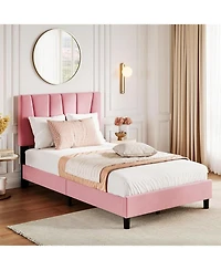 gaomon Size Bed Frame with Adjustable Headboard, Linen Upholstered Platform Bedframe with Strong Wooden Slats, Easy Assembly