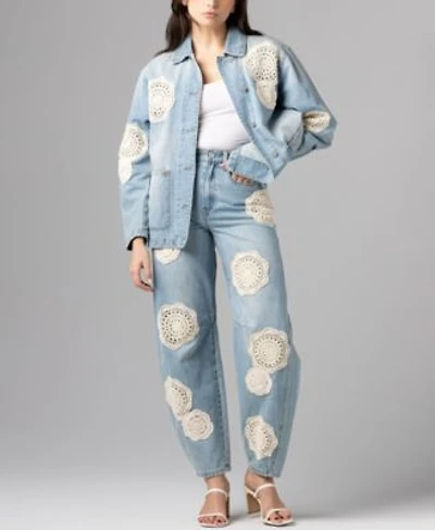 Blank Nyc Womens Crochet Doily Chore Jacket Barrel Leg Jeans