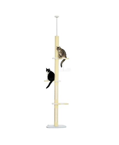 Zeus & Ruta Yellow 4-Tier Floor to Ceiling Cat Tree, 87-103" Adjustable
