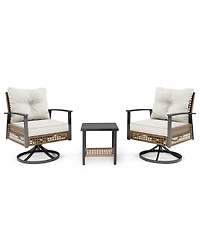 Decksplore 3 piece set of rotating rocking chair with flowers and rattan beige Bohemian Patio