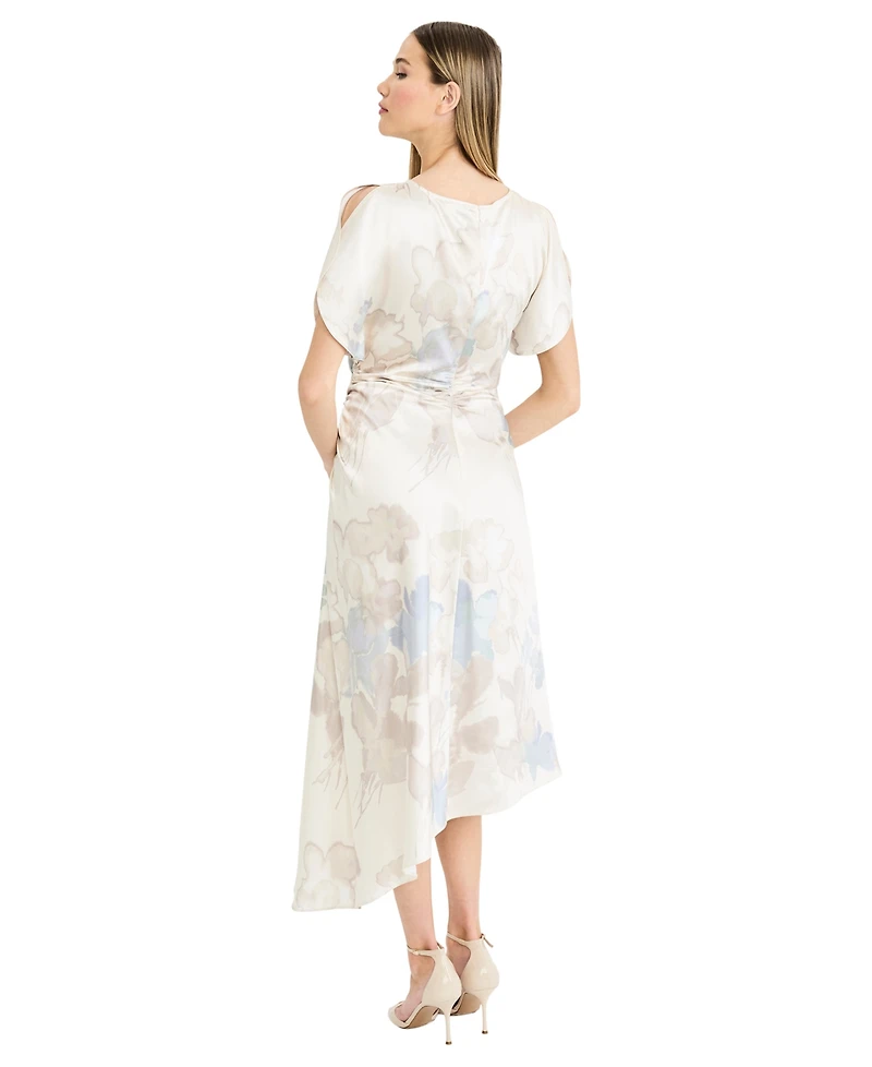 Luxely Women's Asymmetrical Draped Skirt Midi Dress