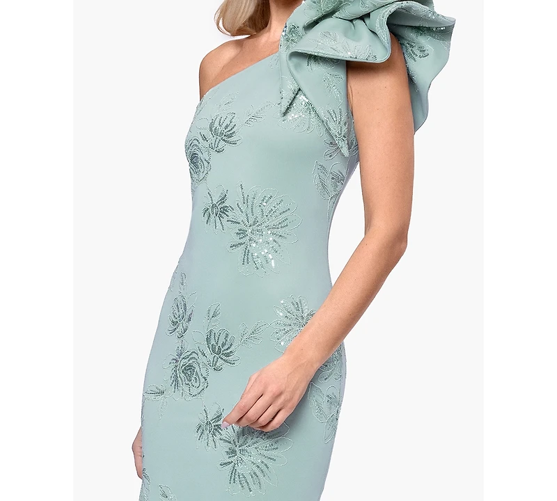 Betsy & Adam Women's One Shoulder Sequin Floral Ball Gown