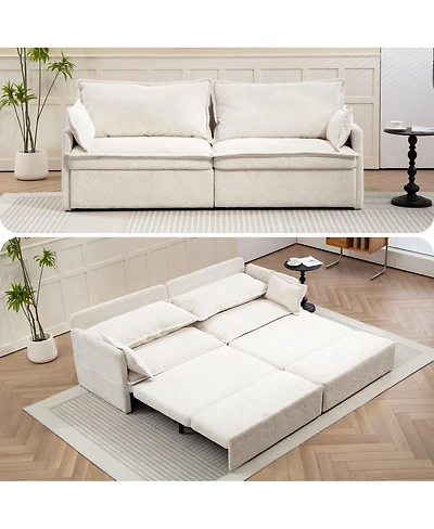 Streamdale Furniture 3-in-1 Corduroy Sofa Bed with Storage & Charging