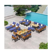 Mondawe Lucky One 6 Piece Patio Acacia Wood Conversation Sofa Set with Ottomans and Coffee Table