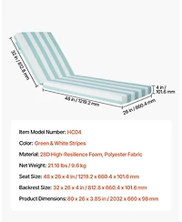 Mecale 80 x 26 x 4 in Chaise Lounge Cushion Set of 2, Waterproof Fade-Resistant Sun Lounger Cushions with Ties, Stripes