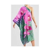 Natori Women's Orchid - Silk Cotton Voile One Shoulder Caftan w/ Beading