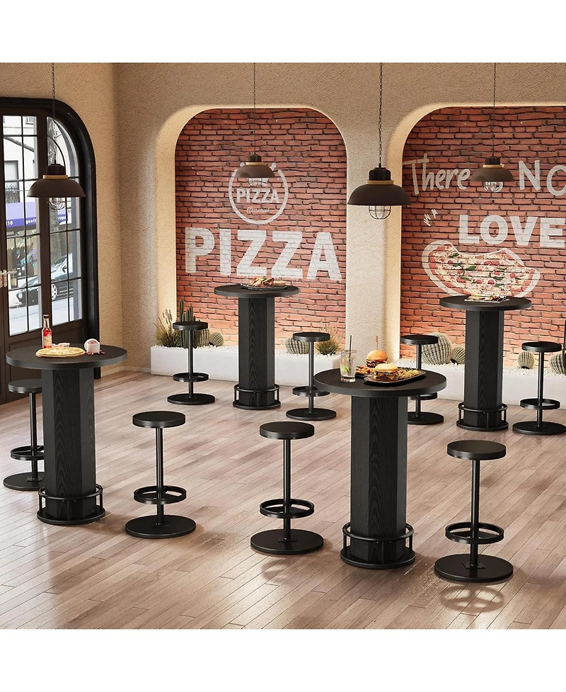 Tribesigns Round Bar Table with 2 Chairs, Industrial Bistro Sets barstools, Pub Cocktail Metal Ring Footrest for Kitchen Nook, Apart