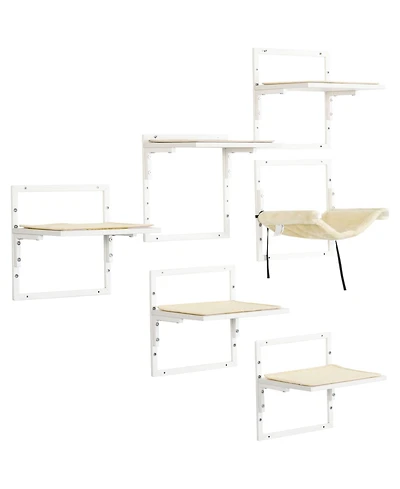 Zeus & Ruta 6-Piece Cream Modern Cat Wall Shelves with Hammock