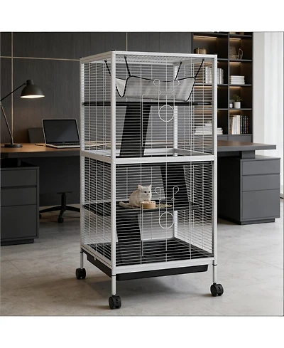 Aostirmotor Spacious Rolling Cat Hutch - Mobile Outdoor Wooden House & Shelter