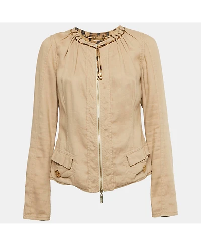 Pre-Owned Roberto Cavalli Women's Beige Linen Blend Zip-Up Jacket