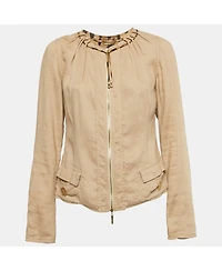 Pre-Owned Roberto Cavalli Women's Beige Linen Blend Zip-Up Jacket
