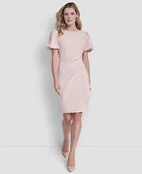 Dkny Women's Bubble Sleeve Scuba Crepe Ruched Sheath Dress
