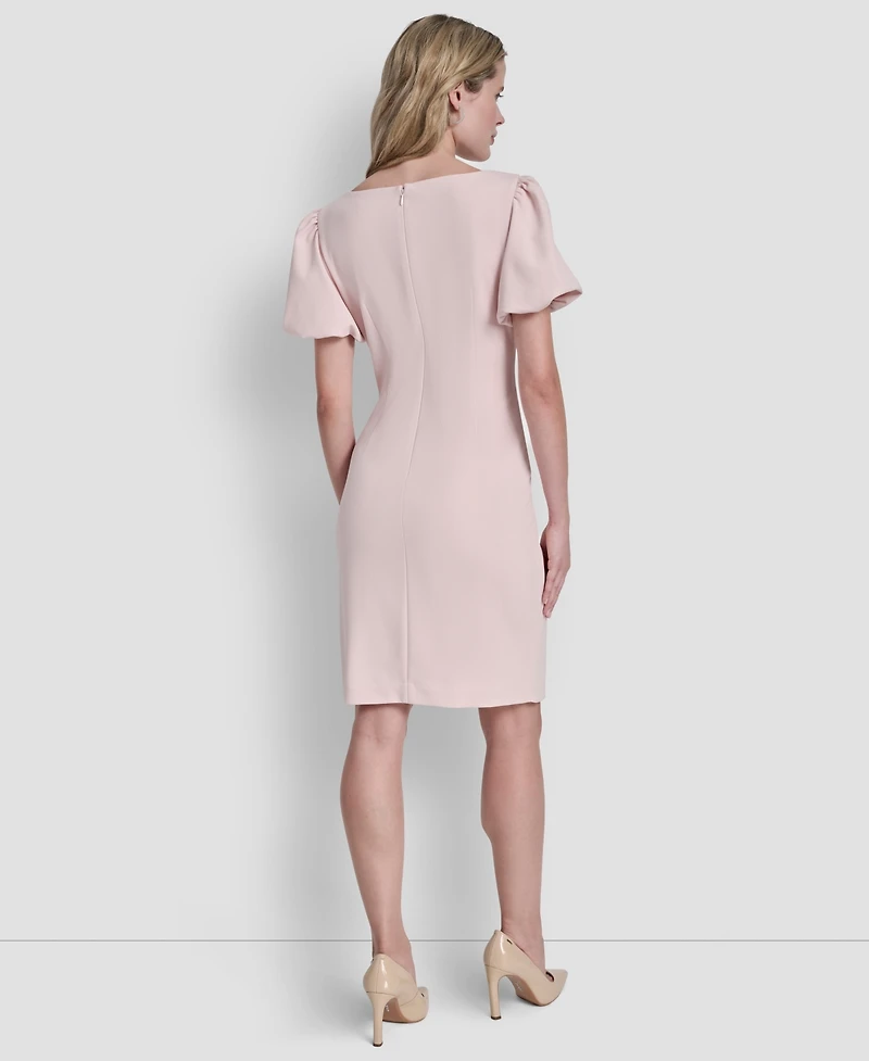 Dkny Women's Bubble Sleeve Scuba Crepe Ruched Sheath Dress