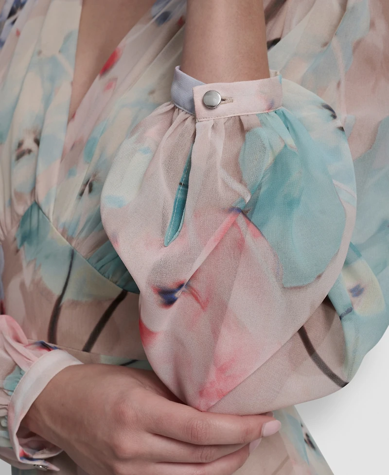 Dkny Women's V-Neck Fit and Flare Long Dress