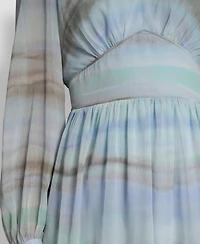 Dkny Women's V-Neck Smocked Waist Fit and Flare Dress