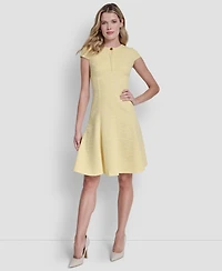 Dkny Women's Cap-Sleeve Crew Neck Fit and Flare Dress